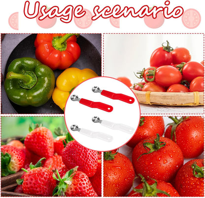 4pcs Stainless Steel Fruit Corer Tool, Tomato Strawberry Huller Vegetable Stem Remover Kitchen Gadget for Easy Fruit Balling (White)