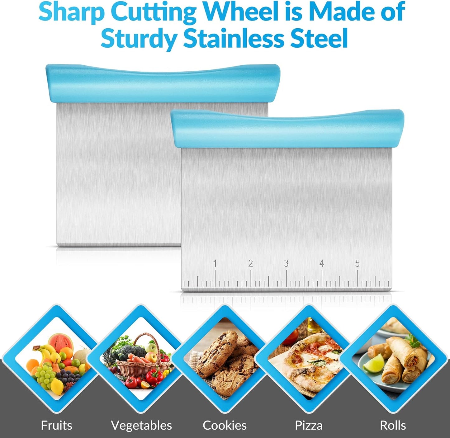 Upgraded 304 Stainless Steel Multi-Purpose Bench Scraper with Measurement Marks, Dishwasher Safe, Dough Cutter for Pizza, Bread and Cookie Dough Vegetable Chopper, Baking Supplies, Mint Green