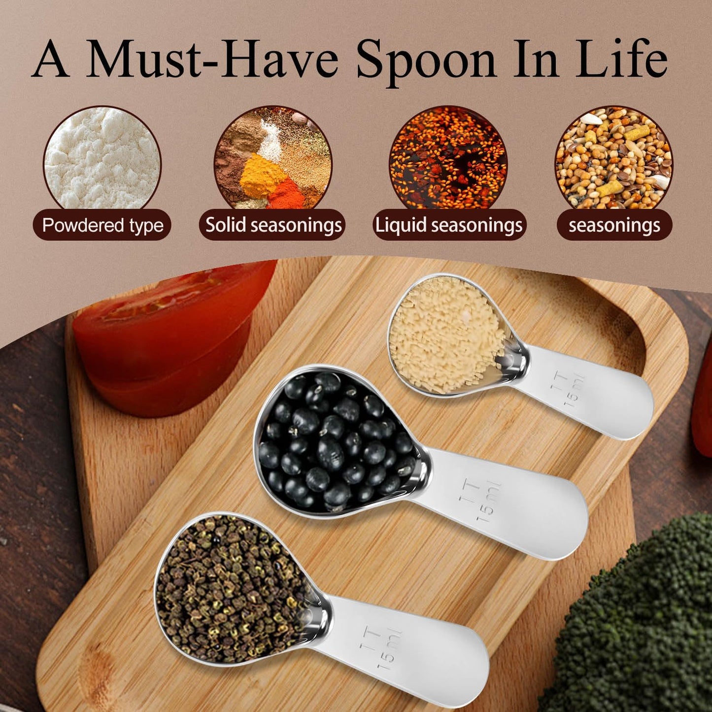 Stainless Steel Coffee Scoop Set - 3 Pc Measuring Spoons (1 Tbsp & 2 Tbsp Scoop) for Ground Coffee, Tea, Sugar Or Flour, Short Handles