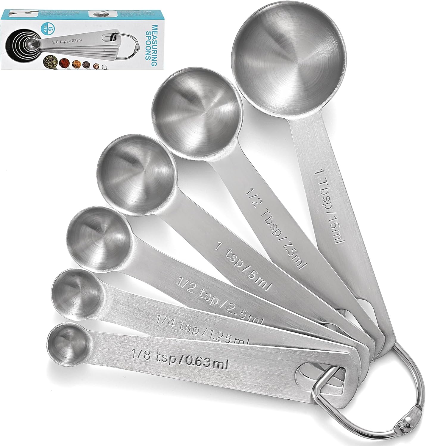 Measuring Spoons Used to Measure Various Dry and Liquid Ingredients, Useful Gadgets for Kitchen, Stainless Steel 6-piece Set