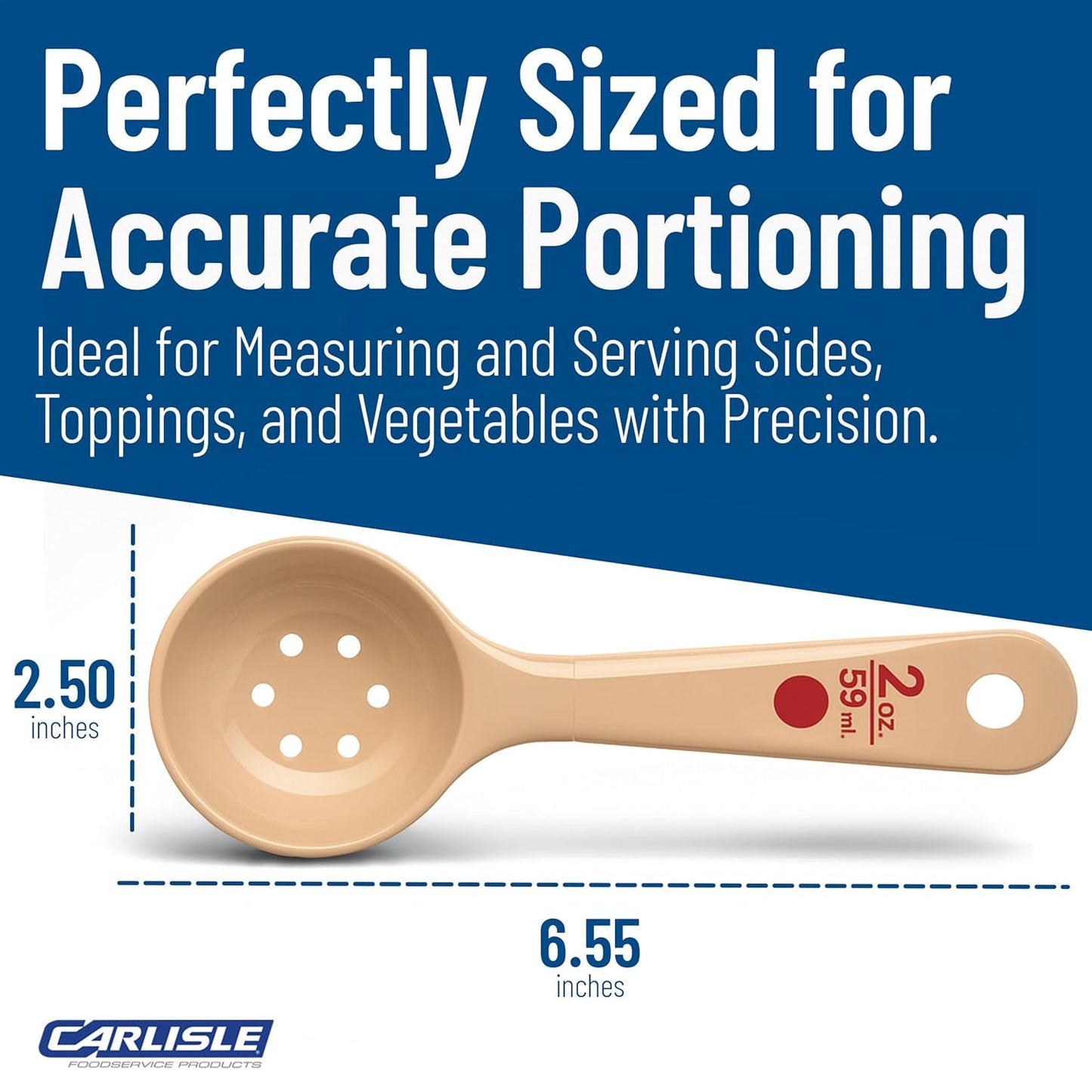 Carlisle FoodService Products Measure Miser Plastic Perforated Measuring Spoon with Short Handle, 2 Ounces, Beige