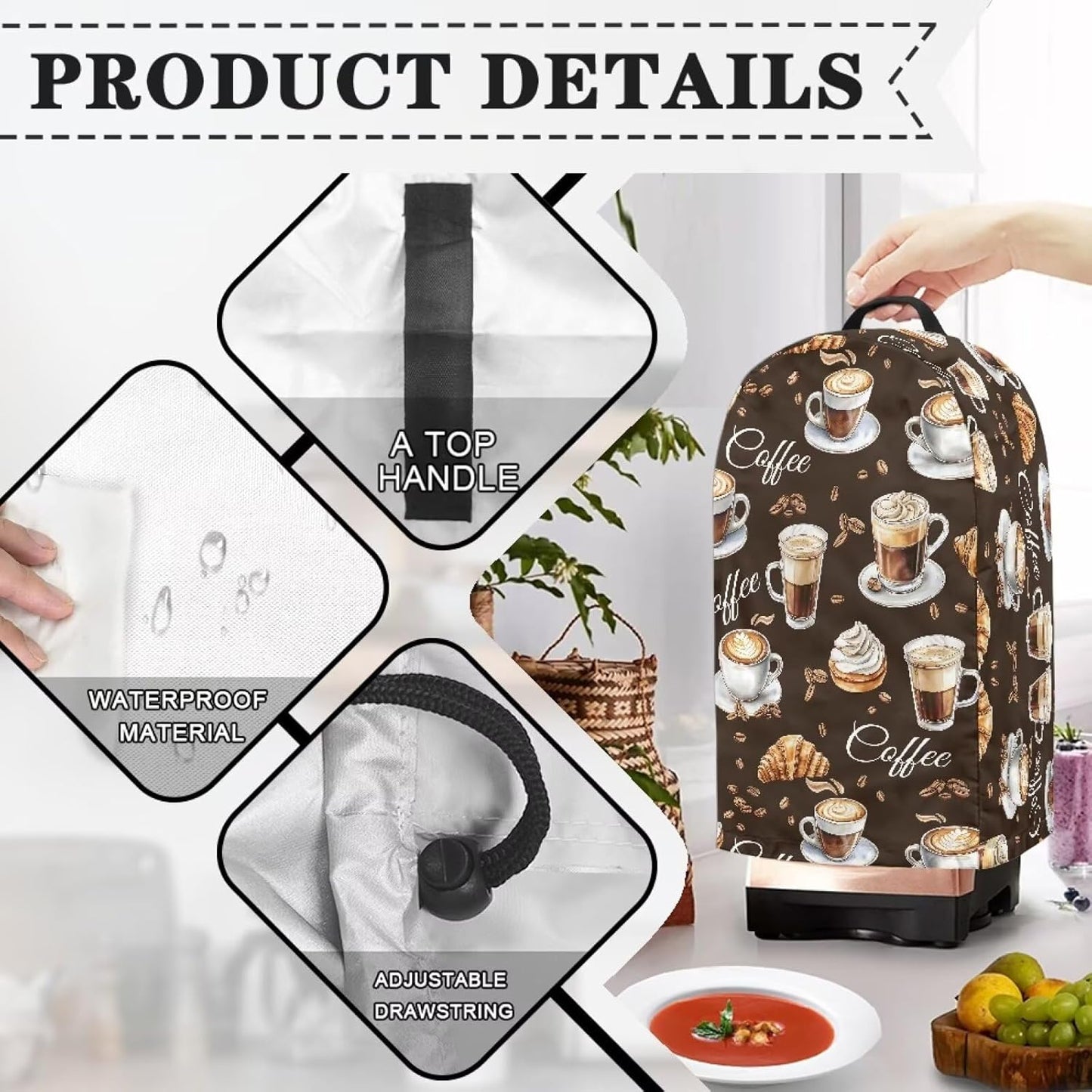 Coffee Pastry Blender Dust Cover with Drawstring Field Stand Mixer or Coffee Maker Cover Anti Fingerprint Polyester Appliance for Home Kitchen Decor