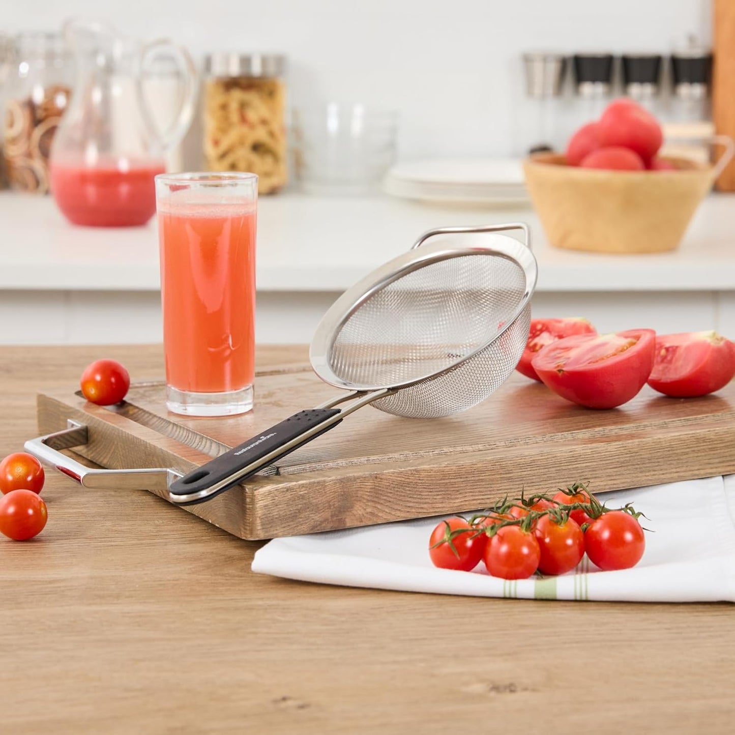 Restaurantware Fine Mesh Strainer Set of 3 Different Sizes with Silicone Handle Stainless Steel Extra Fine Mesh Strainer Heat-Resistant Handle Dishwasher-Safe for Rice, Quinoa, Pasta