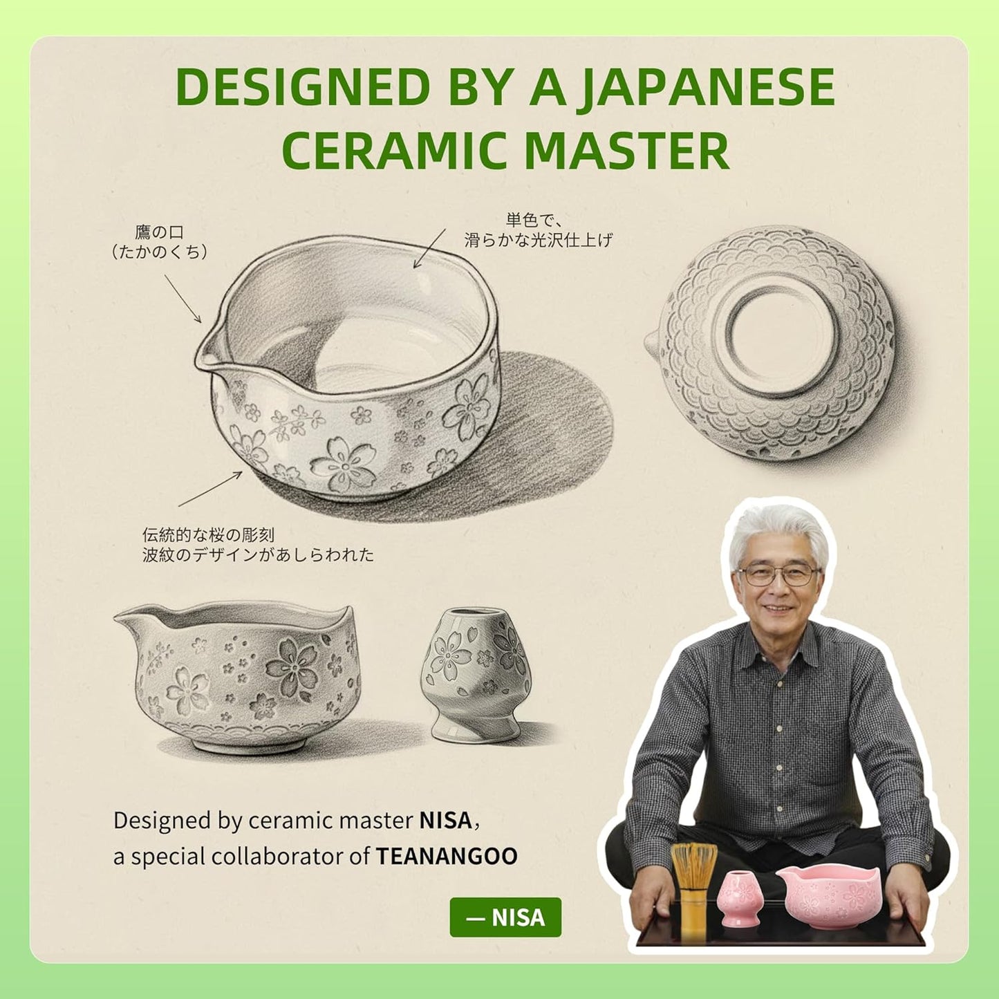 TEANAGOO Matcha Whisk Set,7 Pcs Matcha Start Set Lt.Grey,Matcha Kit for Ceremony,Matcha Tea Set with Whisk and Bowl with All Accessories,Gift for Friend/Family