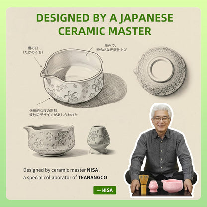 TEANAGOO Matcha Whisk Set,7 Pcs Matcha Start Set Lt.Grey,Matcha Kit for Ceremony,Matcha Tea Set with Whisk and Bowl with All Accessories,Gift for Friend/Family