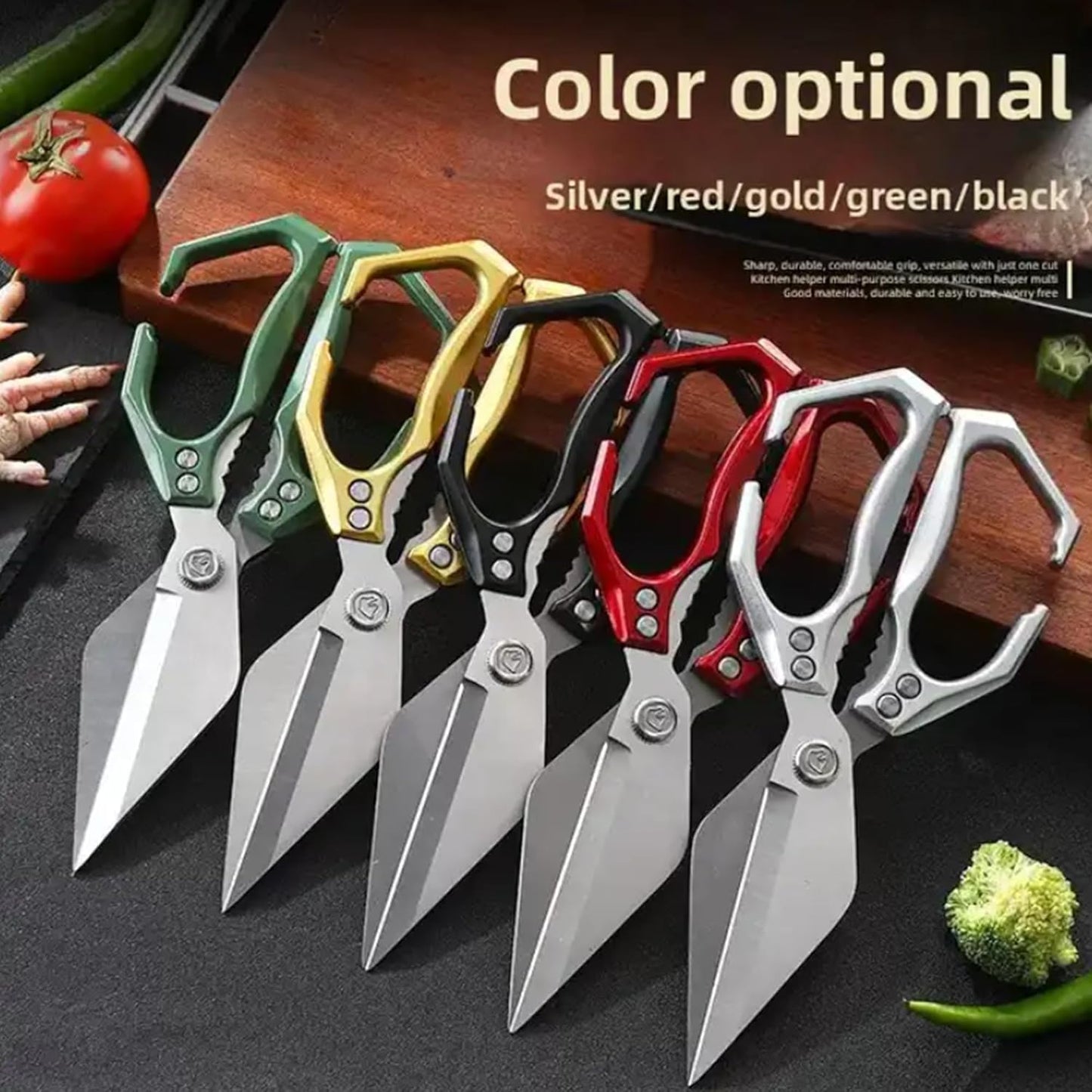 Multifunctional Heavy-Duty Kitchen Shears,Ultra Sharp Stainless Steel Poultry Shears,Multipurpose Food Scissors for Chicken, Meat,Fish, Vegetables,Bone Cutting(Silver)