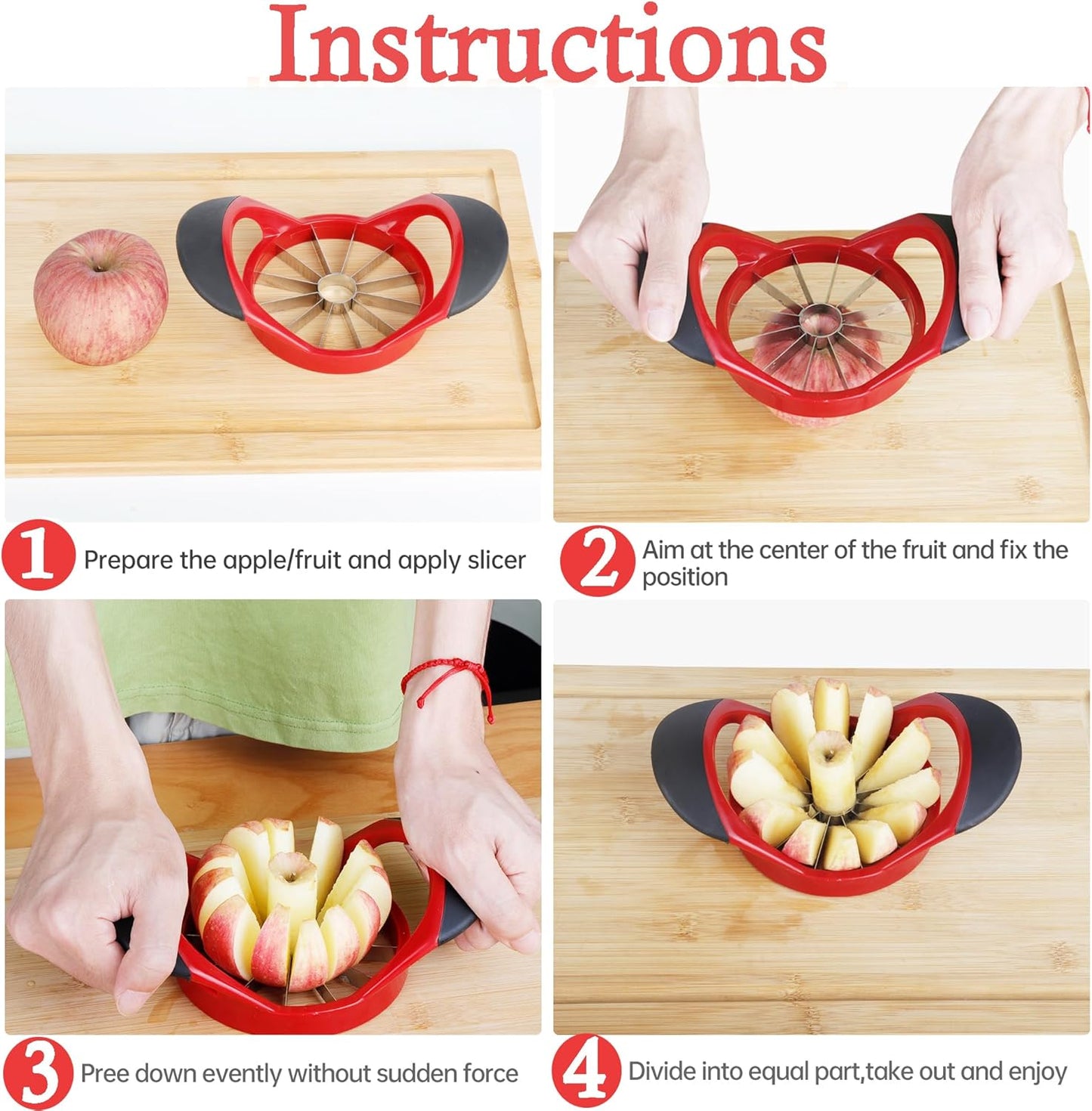 Apple Slicer, 4.72 Inch Apple Corer and Slicer - Apple Cutter with 12 Sharp Blades, Apple Corer Tool - Easy Gadgets