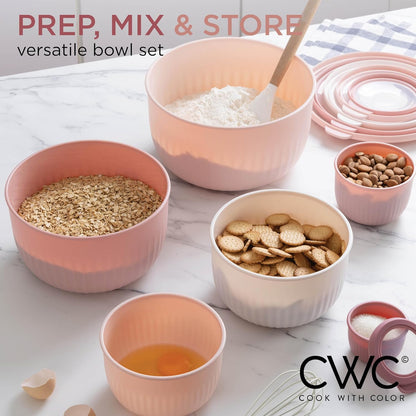 COOK WITH COLOR Prep Bowls with Lids- Wide and Deep Nesting Plastic Small Mixing Bowl Set with Lids, 8 Piece Set - Wide Bowls, Blue