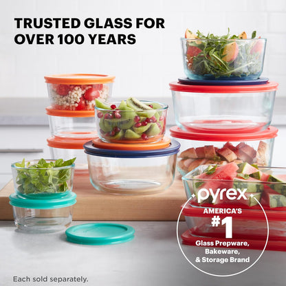 Pyrex Simply Store Glass Food Storage Container, Snug Fit Non-Toxic Plastic BPA-Free Lids, Freezer Dishwasher Microwave Safe, 11 Cup