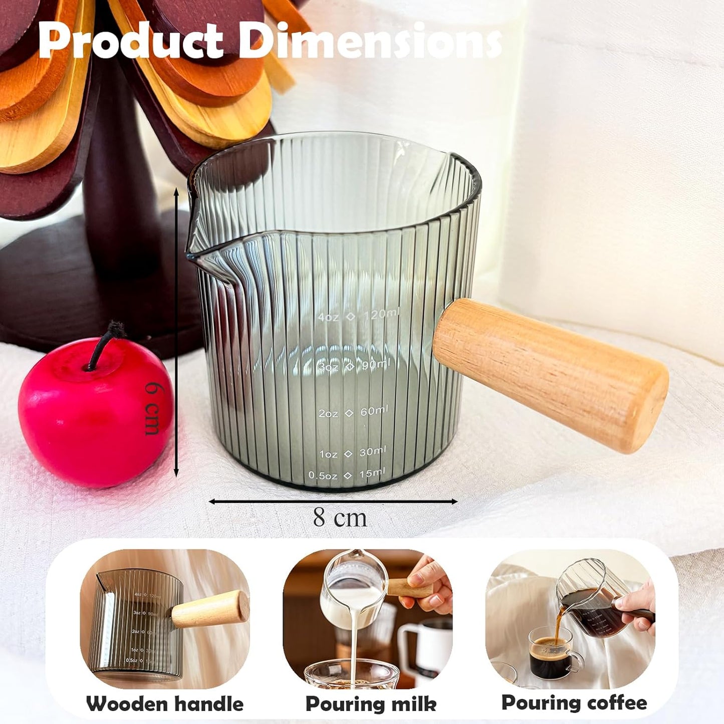 Espresso Measuring Cup with Handle, Espresso Pouring Cup, Espresso Shot Cup, 3oz Glass Measuring Cup For Coffee, Milk, Tea, Baking and Cooking (Clear 90ml)