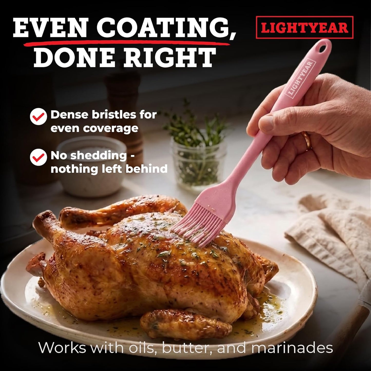 Lightyear Silicone Basting Pastry Brush Set (2 Pcs) ❘ 450°F Heat Resistant Oil Brush for Your Kitchen - Ideal For BBQ’s, Baking & Cooking | 100% Food Grade Silicone - BPA Free & Dishwasher Safe (Red)