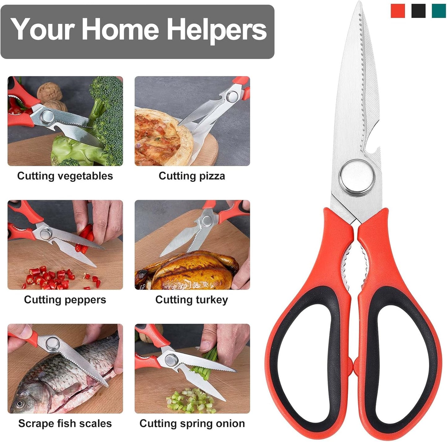 3-Pack Kitchen Scissor All Purpose Kitchen Shears Heavy Duty Scissors Stainless Steel Dishwasher Safe Cooking Scissors, Kitchens Utensils removable for Cutting Meat, Chicken,Fish, Vegetable
