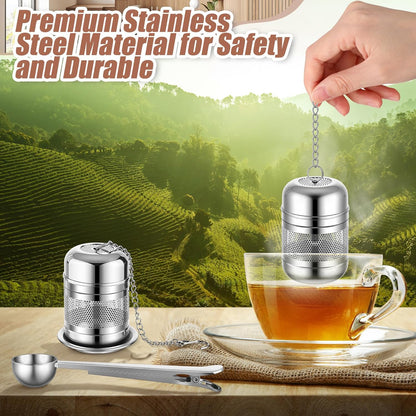 Umigy 4 Pcs Tea Infuser Strainers for Loose Tea with Scoop, Extra Fine Mesh Steeper 304 Stainless Steel Diffuser Leaf Holder with Extended Chain Hook for Brew, Spices, Seasoning, Silver