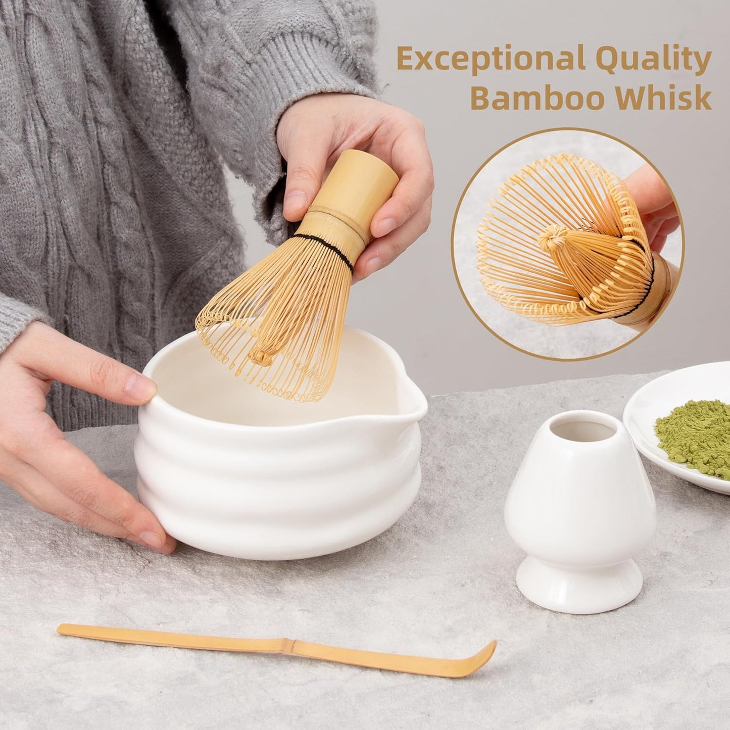 5pcs Premium Matcha Set,Ceramic Bowl with Spout and Bamboo Whisk set, Ceremonical Matcha Kit for breakfast/latte,Tea Starter Making Kit,Unique Matcha Gift set (pink love)