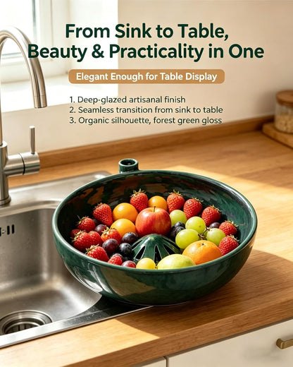 Swirling Berry Washing Bowl, Self-Spinning Fruit & Vegetable Washer with Drain, 360° Vortex Cleaning, Rapid Wash Multipurpose Kitchen Colander, Ideal Gift for Fruit Lovers (Green)