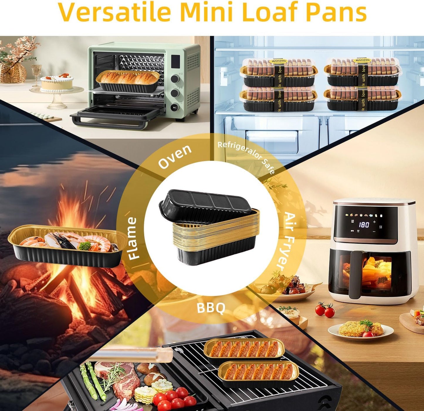 Mini Loaf Pans with Lids and Spoons Sealing Sticker,30 Pcs 6.8oz Cake Pans for Baking Disposable Aluminum Foil Christmas Cake Pan (30 PCS GOLD)