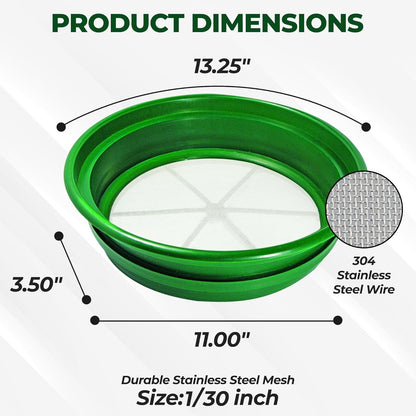 SE 13.25 Inch Wide Stackable Classifier Gold Prospecting Pan - 1/8 Inch Stainless Steel Mesh Sifting Pan, Green