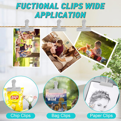 Funfery Chip Clips Bag Clips Gold Stainless Steel Clip for Food Storage,Air Tight Seal Chip Bag Clip 3 Inch Strong Food Clipp for Snack,Chips,Kitchen Decor,Home&Office Paper Heavy Duty-8 Pack