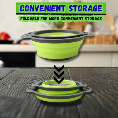 Collapsible Colander Set of 2, Foldable Silicone Pasta Strainer with Handles, 2 Pack Space Saving Kitchen Colander for Fruits,Space Saving Pasta Strainer Basket for Fruits & Vegetables