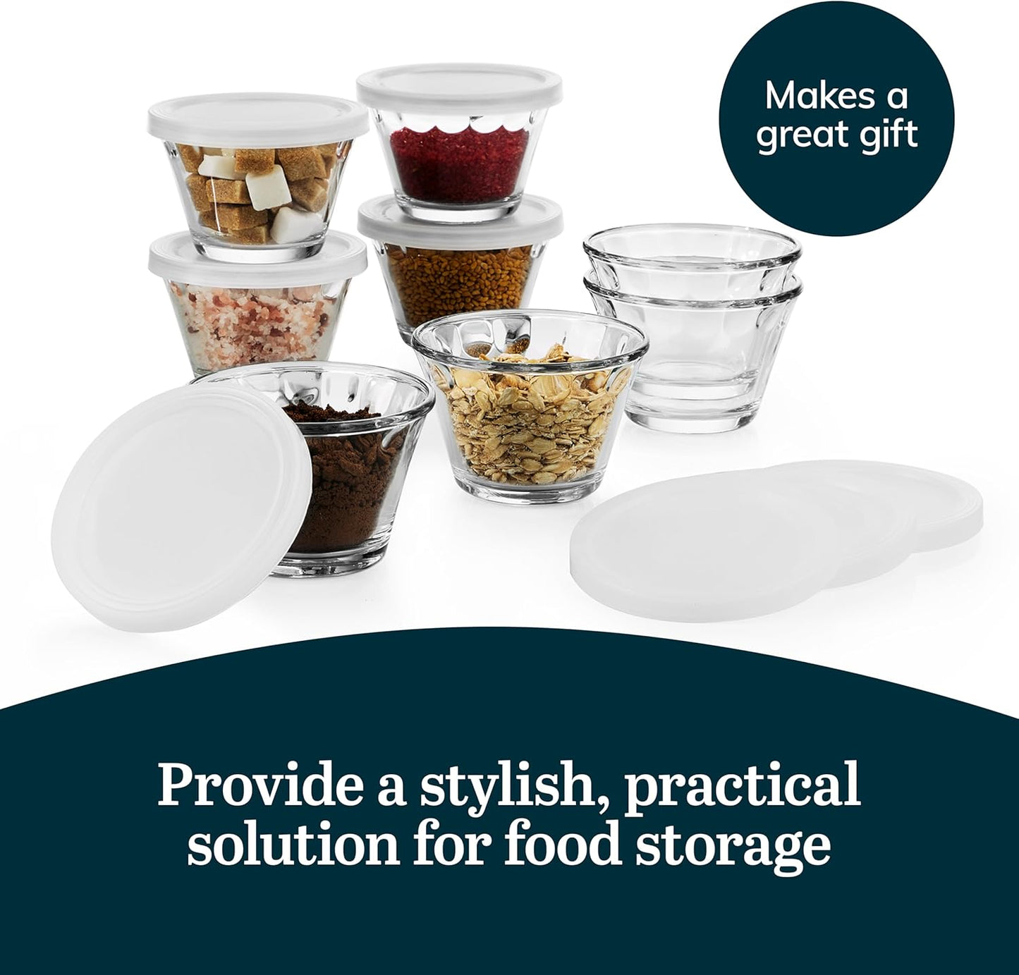 Libbey Small Glass Prep Bowls with Lids, Set of 8, 6.25 oz Small Bowls- Ideal for Leftovers, Meal Prep & Dips, Durable & Dishwasher Safe