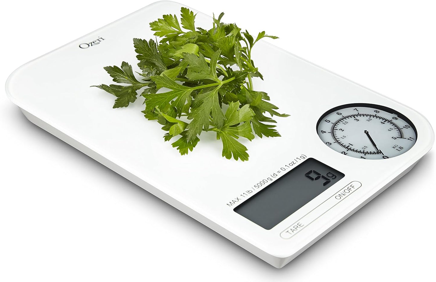 Ozeri ZK18-WB Rev Digital Kitchen Scale with Electro-Mechanical Weight Dial, Black Dial