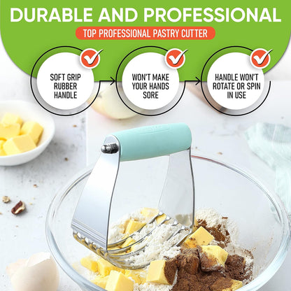 Spring Chef Dough Blender, Top Professional Pastry Cutter with Heavy Duty Stainless Steel Blades, Medium Size, Black