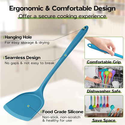Onader Silicone Cooking Utensils Set of 10, Kitchen Utensils for Nonstick Cookware, Heat Resistant & Nontoxic Spatula Set- Khaki