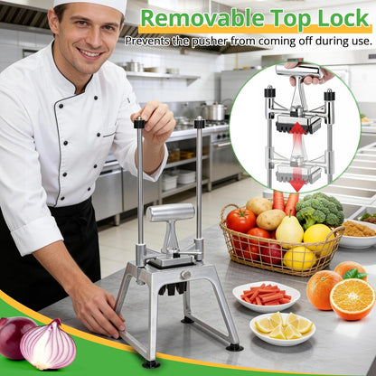 Commercial Vegetable Chopper & French Fry Cutter, Stainless Steel Manual Dicer, 3 Blades (1/4", 3/8", 8-Wedge), Suction Base, Fast Tomato Onion Potato Cutter for Restaurant & Home Kitchen