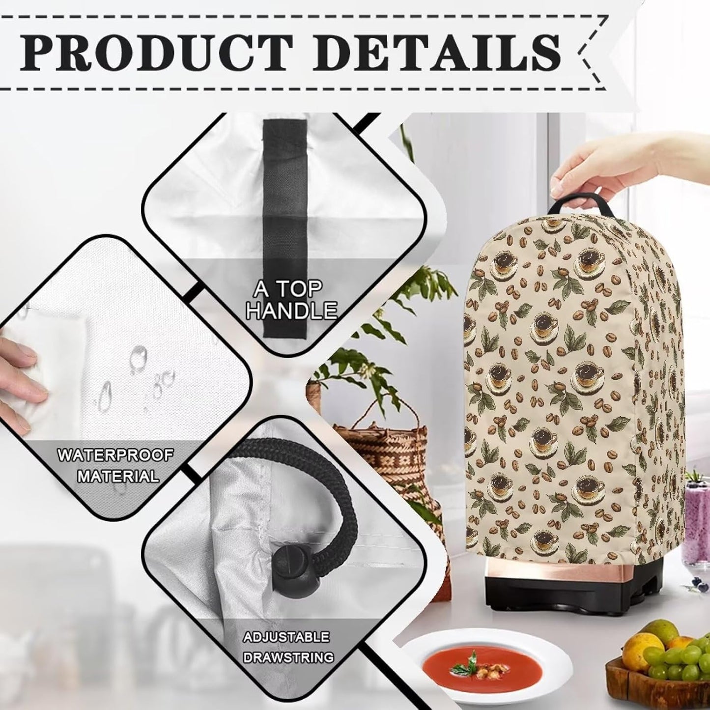 Coffee Pastry Blender Dust Cover with Drawstring Field Stand Mixer or Coffee Maker Cover Anti Fingerprint Polyester Appliance for Home Kitchen Decor