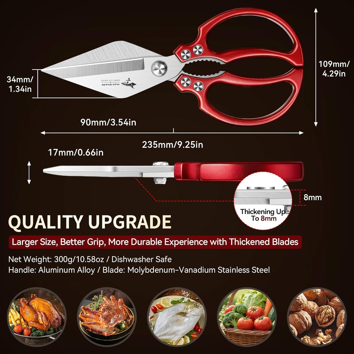 MAD SHARK Heavy Duty Kitchen Shears, Dishwasher Safe All Purpose Kitchen Scissors, Premium Sharp Poultry Shears for Turkey, Meat, Seafood, Vegetables, Stainless Steel Blades, Gifts for Men Women