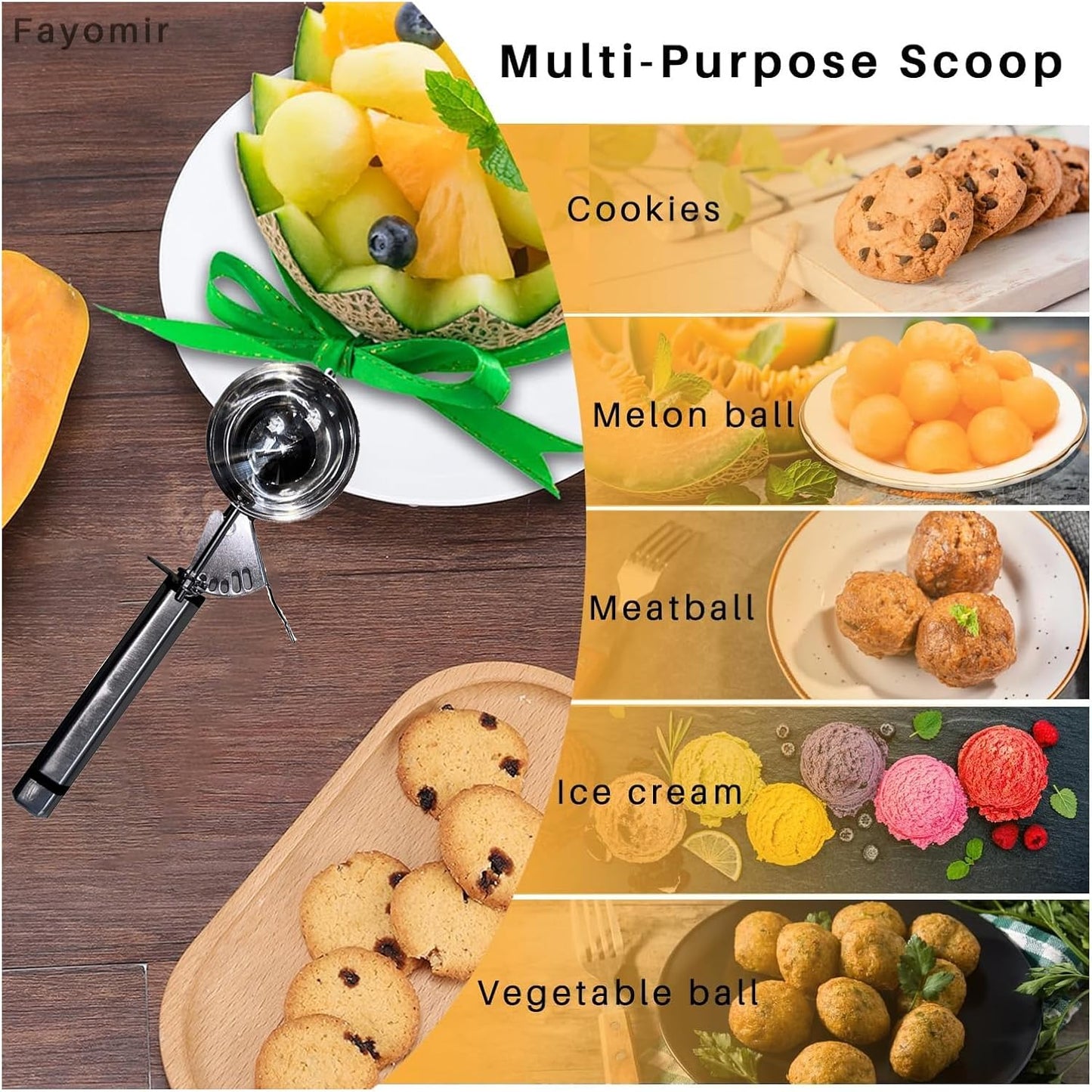 Portion Scoop with Stainless Steel Long Handle, #10 Trigger Release Disher Scoops, 3 1/4 OZ Cookie Dough Scoop for Portion Control,Cupcake Batter,Ice Cream