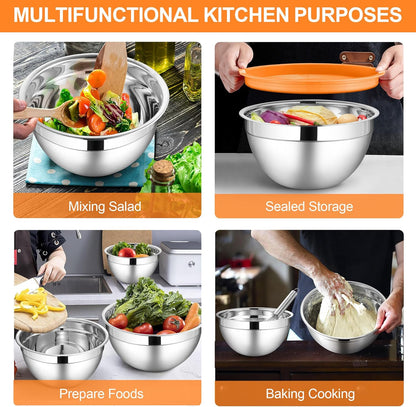 LIANYU Stainless Steel Mixing Bowls Sets of 6, Large 7, 3.5, 2.5, 2, 1.5, 1QT Size with Transparent Airtight Lids, Metal Nesting Serving Bowl Sets for Home Kitchen, Dishwasher & Freezer Safe, Black