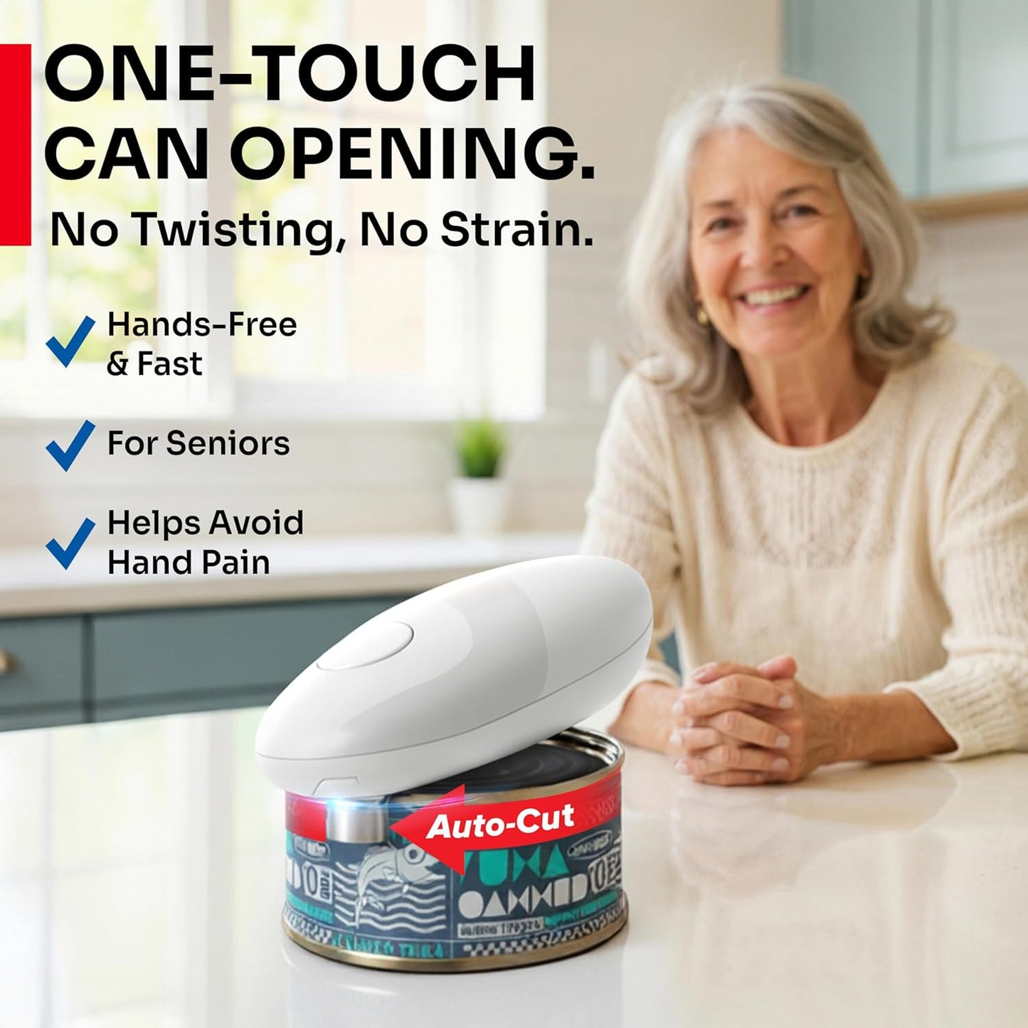 MUELLER HOME SmoothEdge Auto Electric Can Opener – Battery‑Operated One‑Touch w Magnet Lid Lifter – Portable Hands‑Free Automatic Can Openers for Seniors & Arthritis, Smooth‑Edge Cut Technology, Black