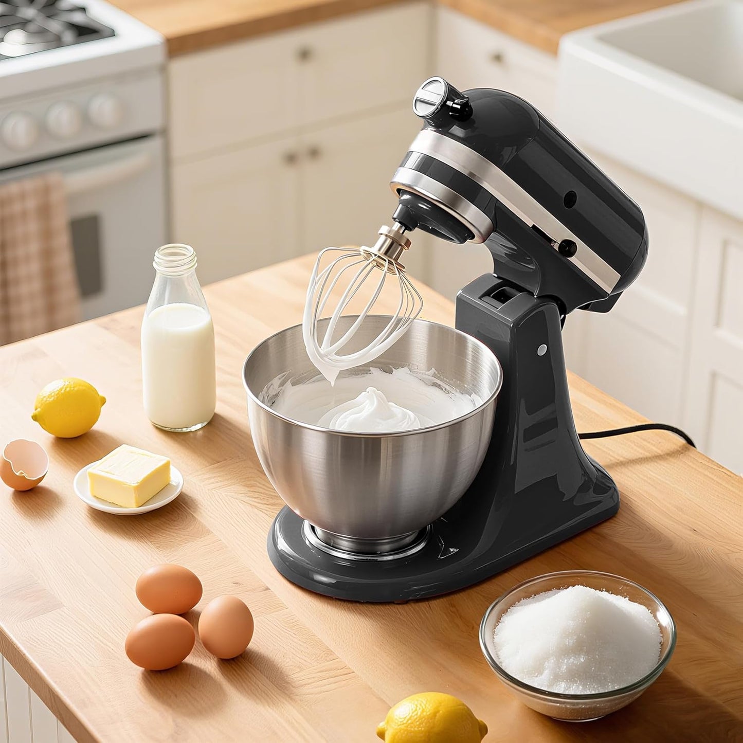 3 Pack Mixer Attachments Set for KitchenAid 4.5-5 Quart Tilt-Head Stand Mixers, Replacement Parts Kit with K45DH Dough Hook, K45B Coated Flat Beater, Stainless Steel K45WW Wire Whip, Dishwasher Safe