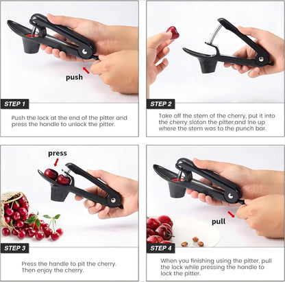 Cherry Pitter - Olive And Other Fruit Tools, Cherry Pitter With a Space-Saving Lock(BLACK)
