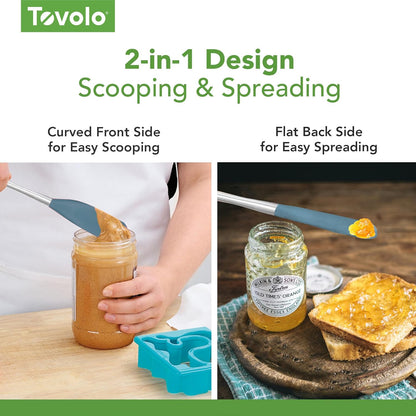Tovolo Flex Core Silicone Spatula Spoonula Set of 2 for Non Stick Cast Iron Cooking & Baking, Dishwasher Safe Heat Resistant BPA Free Long Stainless Steel Handle Kitchen Utensil, Charcoal Gray