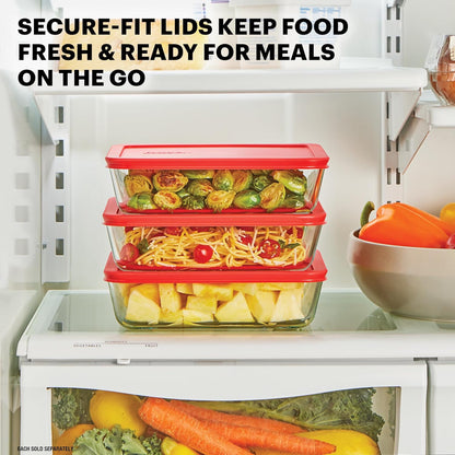 Pyrex Simply Store Glass Food Storage Container, Snug Fit Non-Toxic Plastic BPA-Free Lids, Freezer Dishwasher Microwave Safe, 11 Cup