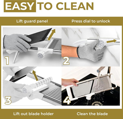 Gramercy Adjustable Mandoline Food Slicer, Mandoline Slicer for Kitchen, Mandolin, Potato, Tomato, Carrot, Vegetable, Fruit and Onion Cutter - Stainless Steel - INCLUDING 1 Pair Cut-Resistant Gloves