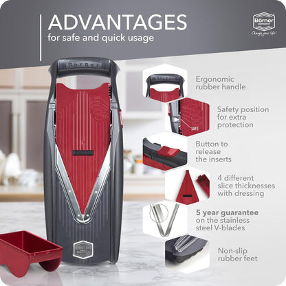 Börner by Reston Lloyd Mandoline Slicer Vital (Basic Set) • V-Slicer with 10 Cutting Styles & Safety Food Holder • Adjustable Kitchen Slicer & Dressing Function