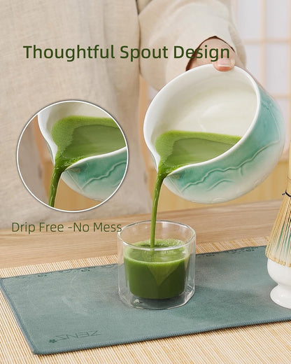 ZENS Pink Matcha Set, Matcha Whisk Set Includes 15oz Ceramic Bowl & (Chasen Holder), Bamboo Whisk & Scoop, Sifter and Pink Tea Towel, 6pcs Matcha Kit for Matcha Lovers