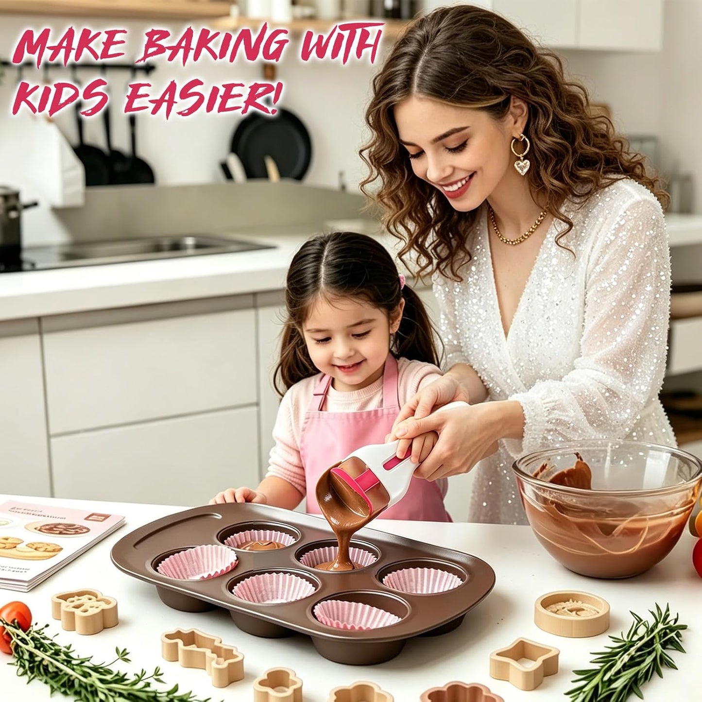 2pcs Pink Pastry Scoop Batter Dispenser with One-Touch Button, Baking & Pastry Dispensing Tool for Muffins, Cupcakes, Cookie Dough & Pancakes, BPA Free Dishwasher Safe Kitchen Gadget