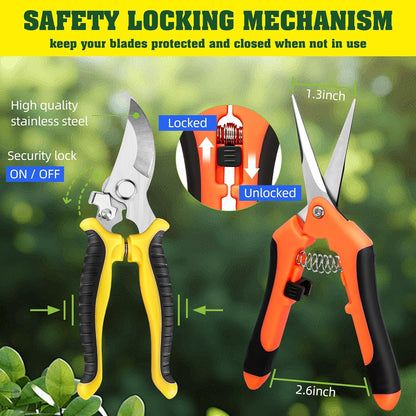 EWPJDK 4 Pack Garden Pruning Shears, Stainless Steel Garden Shears, Gardening Shears, Garden Scissors, Clippers, Pruning Snips, Pruning Shears for Gardening Tools (4PCS Yellow Orange Green)