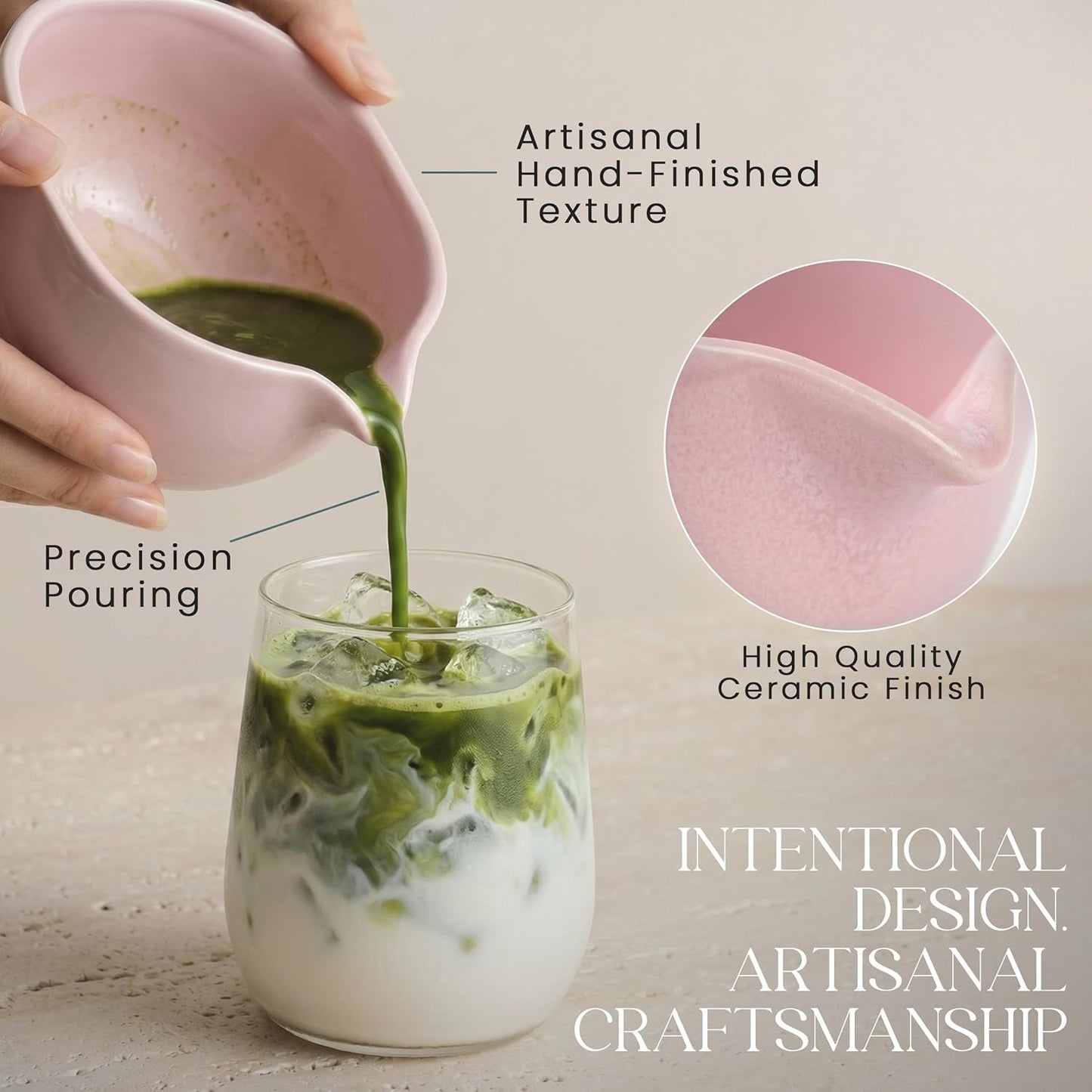 Matcha Whisk Set - Matcha Set Kit with Ceramic Matcha Bowl, Bamboo Whisk & Holder, Stainless Steel Sifter, Bamboo Spoon - Lead-Free 5 Pcs Ceremony Kit for Authentic Tea Ritual, Pink