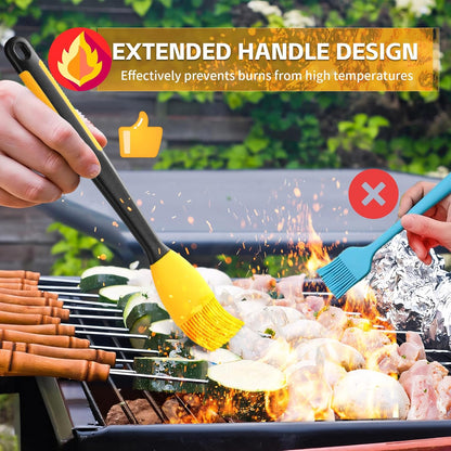 Extra Long Pastry Brush - Silicone Spatula - Basting Brush+Spatula Silicone Heat Resistant,for Baking Scraping Mixing BBQ Grill Kitchen Cooking Spread Oil Butter Sauce (Pink Brush+Spatula)