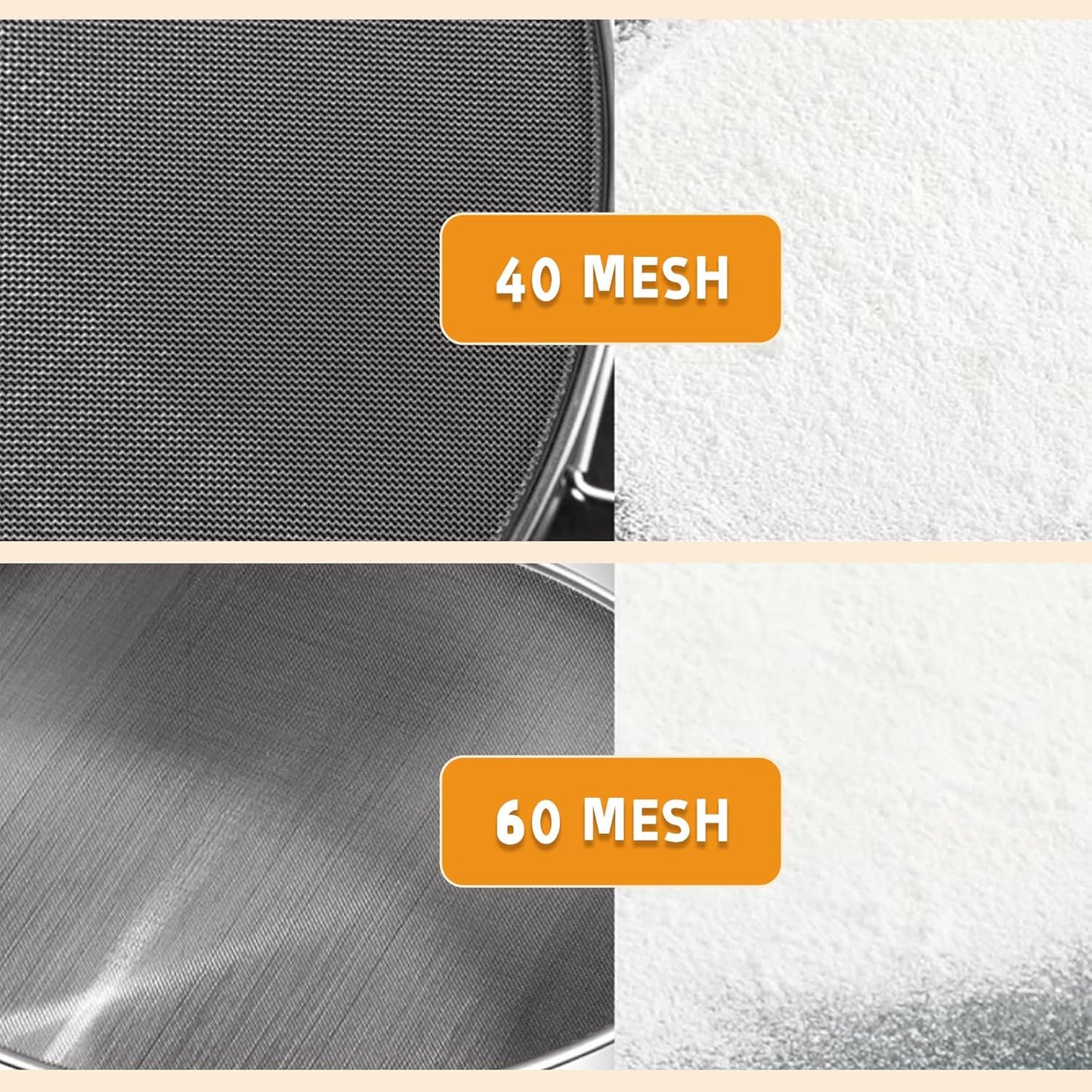 3PCS Sieve Fine Mesh with brush, Stainless Steel Round Sifter for Baking, Flour Sieve 8 Inch 60 Mesh,6 Inch 40 Mesh and 4Inch 40Mesh