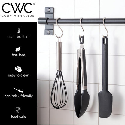 COOK WITH COLOR Stainless Steel Silicone Tipped Kitchen & BBQ Tongs Set, 3 Pc Utensils, Grey