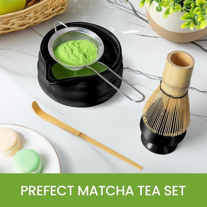 Matcha Whisk Set and Bowl, Matcha Making Kit Whisk, Bowl With Spout, Powder Starter Sifter, Ceramic Whisk Holder, Spoon Japanese Tea Tools For Ceremony Gift (White, 9 Pack)