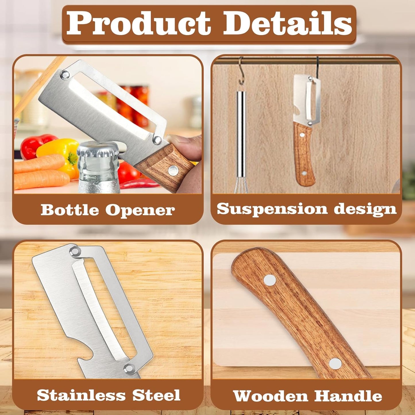 2 Pcs Multifunctional Vegetable Peeler, Stainless Steel Blade Peeler with Wooden Handle, Non-Slip Fruit Peeler for Kitchen
