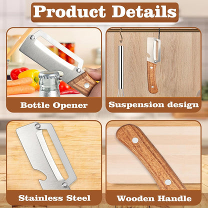 2 Pcs Multifunctional Vegetable Peeler, Stainless Steel Blade Peeler with Wooden Handle, Non-Slip Fruit Peeler for Kitchen