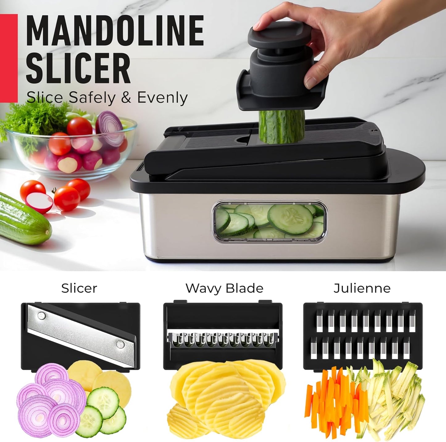 Mueller Pro-Series 10-in-1, 8 Blade Vegetable Chopper, Onion Mincer, Cutter, Dicer, Egg Slicer with Container, French Fry Cutter Potato Slicer, Home Essentials, Salad Chopper White Sand/Green